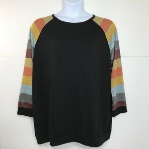 Striped Sleeve Black Women's Top